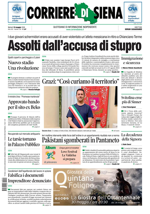 Prima pagina Corriere di Siena di oggi - Quotidiano regionale