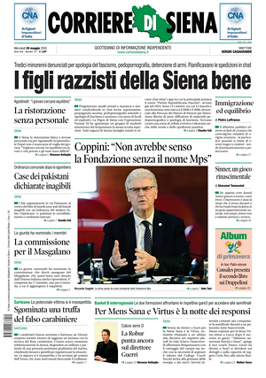 Prima pagina Corriere di Siena di oggi - Quotidiano regionale