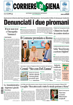 Prima pagina Corriere di Siena di oggi - Quotidiano regionale