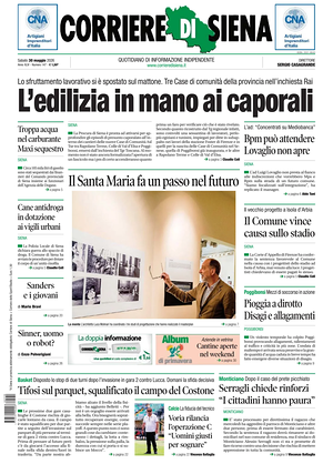 Prima pagina Corriere di Siena di oggi - Quotidiano regionale