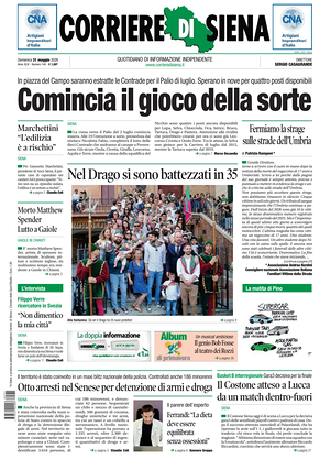 Prima pagina Corriere di Siena di oggi - Quotidiano regionale