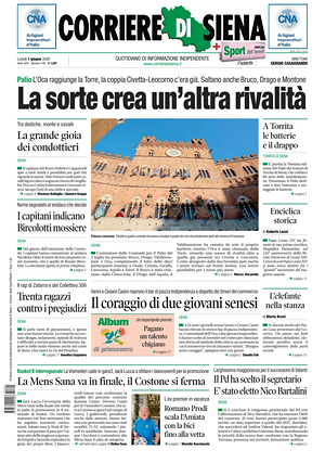 Prima pagina Corriere di Siena di oggi - Quotidiano regionale
