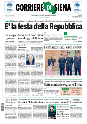 Prima pagina Corriere di Siena di oggi - Quotidiano regionale