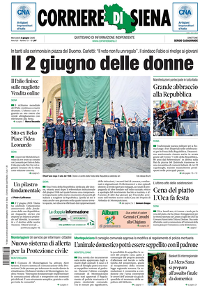 Prima pagina Corriere di Siena di oggi - Quotidiano regionale