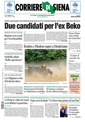 Prima pagina Corriere di Siena di oggi - Quotidiano regionale