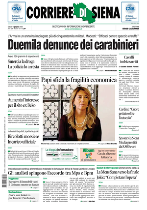 Prima pagina Corriere di Siena di oggi - Quotidiano regionale