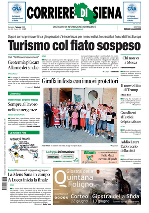 Prima pagina Corriere di Siena di oggi - Quotidiano regionale