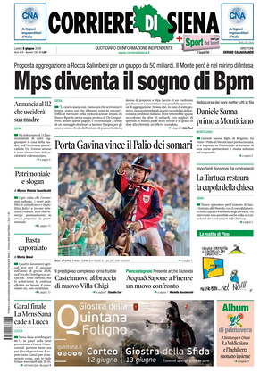 Prima pagina Corriere di Siena di oggi - Quotidiano regionale