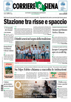 Prima pagina Corriere di Siena di oggi - Quotidiano regionale