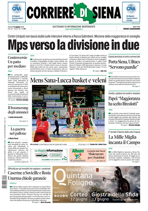 Prima pagina Corriere di Siena di oggi - Quotidiano regionale