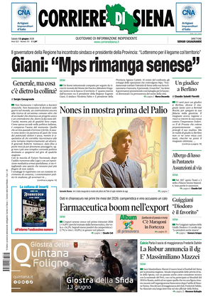 Prima pagina Corriere di Siena di oggi - Quotidiano regionale