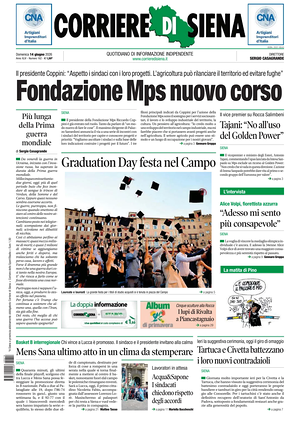 Prima pagina Corriere di Siena di oggi - Quotidiano regionale