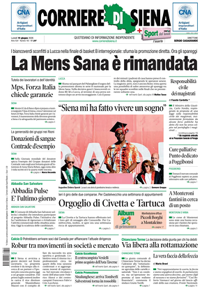 Prima pagina Corriere di Siena di oggi - Quotidiano regionale