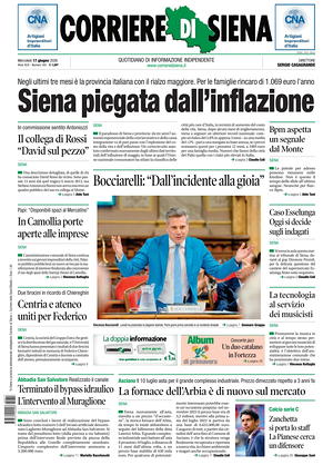 Prima pagina Corriere di Siena di oggi - Quotidiano regionale