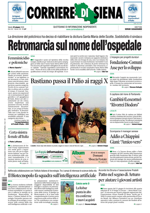 Prima pagina Corriere di Siena di oggi - Quotidiano regionale