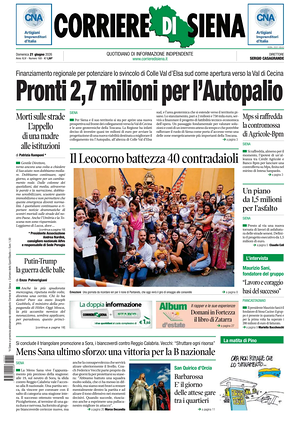 Prima pagina Corriere di Siena di oggi - Quotidiano regionale