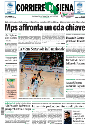 Prima pagina Corriere di Siena di oggi - Quotidiano regionale