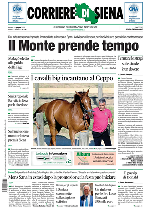 Prima pagina Corriere di Siena di oggi - Quotidiano regionale