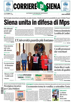 Prima pagina Corriere di Siena di oggi - Quotidiano regionale