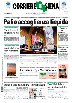 Prima pagina Corriere di Siena di oggi - Quotidiano regionale