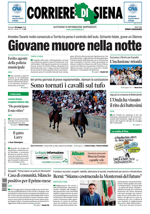 Prima pagina Corriere di Siena di oggi - Quotidiano regionale