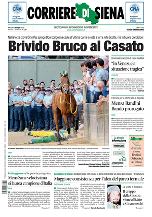 Prima pagina Corriere di Siena di oggi - Quotidiano regionale