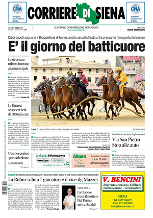 Prima pagina Corriere di Siena di oggi - Quotidiano regionale