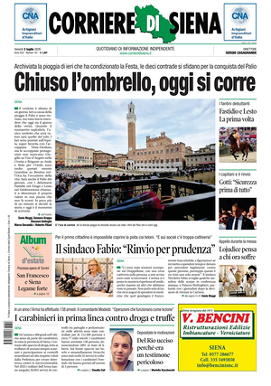 Prima pagina Corriere di Siena di oggi - Quotidiano regionale