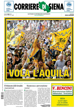 Prima pagina Corriere di Siena di oggi - Quotidiano regionale