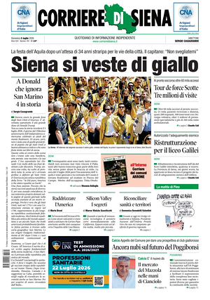 Prima pagina Corriere di Siena di oggi - Quotidiano regionale