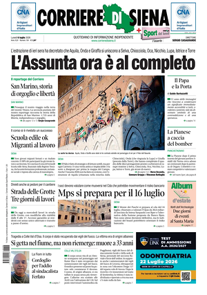 Prima pagina Corriere di Siena di oggi - Quotidiano regionale