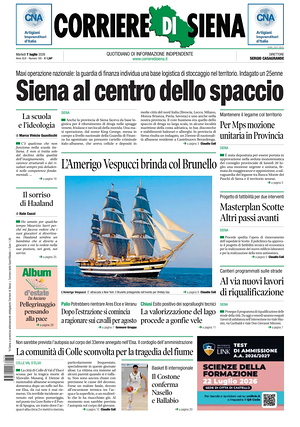 Prima pagina Corriere di Siena di oggi - Quotidiano regionale