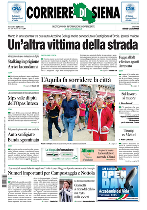 Prima pagina Corriere di Siena di oggi - Quotidiano regionale