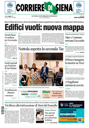 Prima pagina Corriere di Siena di oggi - Quotidiano regionale