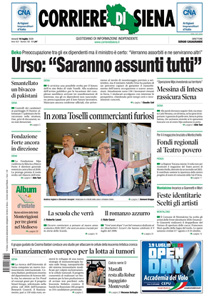 Prima pagina Corriere di Siena di oggi - Quotidiano regionale