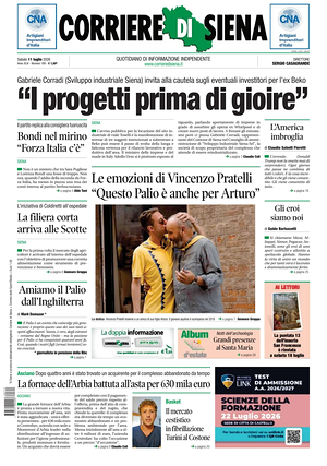 Prima pagina Corriere di Siena di oggi - Quotidiano regionale