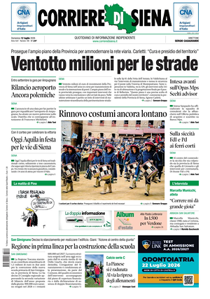 Prima pagina Corriere di Siena di oggi - Quotidiano regionale