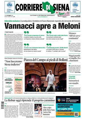 Prima pagina Corriere di Siena di oggi - Quotidiano regionale