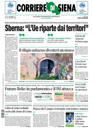 Prima pagina Corriere di Siena di oggi - Quotidiano regionale