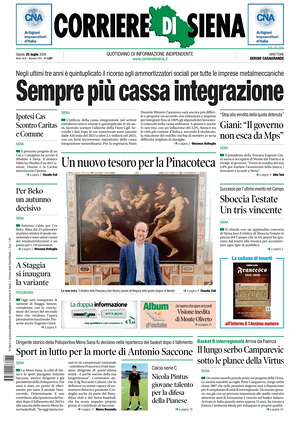 Prima pagina Corriere di Siena di oggi - Quotidiano regionale