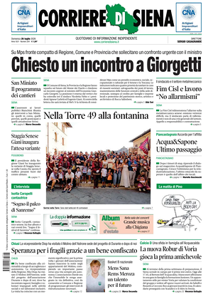 Prima pagina Corriere di Siena di oggi - Quotidiano regionale