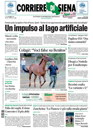 Prima pagina Corriere di Siena di oggi - Quotidiano regionale