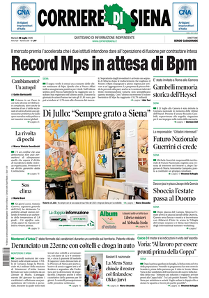 Prima pagina Corriere di Siena di oggi - Quotidiano regionale