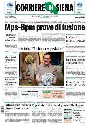 Prima pagina Corriere di Siena di oggi - Quotidiano regionale