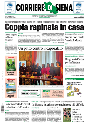 Prima pagina Corriere di Siena di oggi - Quotidiano regionale