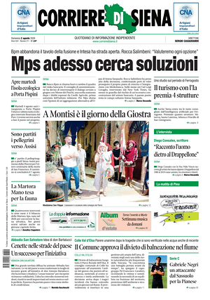 Prima pagina Corriere di Siena di oggi - Quotidiano regionale