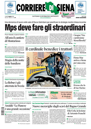 Prima pagina Corriere di Siena di oggi - Quotidiano regionale