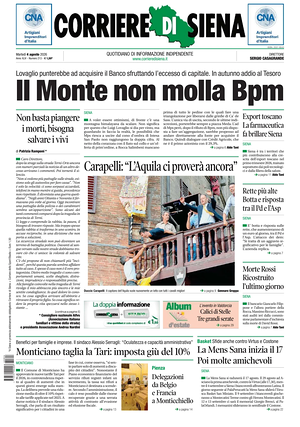 Prima pagina Corriere di Siena di oggi - Quotidiano regionale