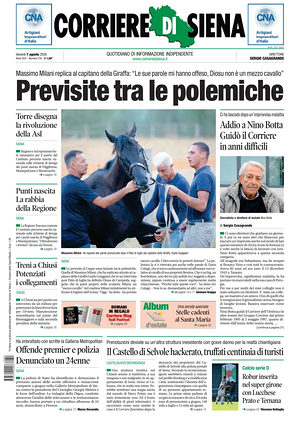 Prima pagina Corriere di Siena di oggi - Quotidiano regionale