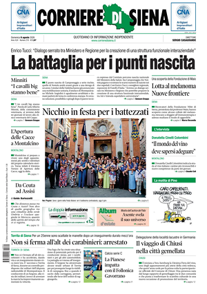 Prima pagina Corriere di Siena di oggi - Quotidiano regionale